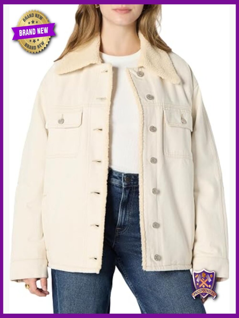 Oversized Faux-Shearling Lined Denim Jacket Women's